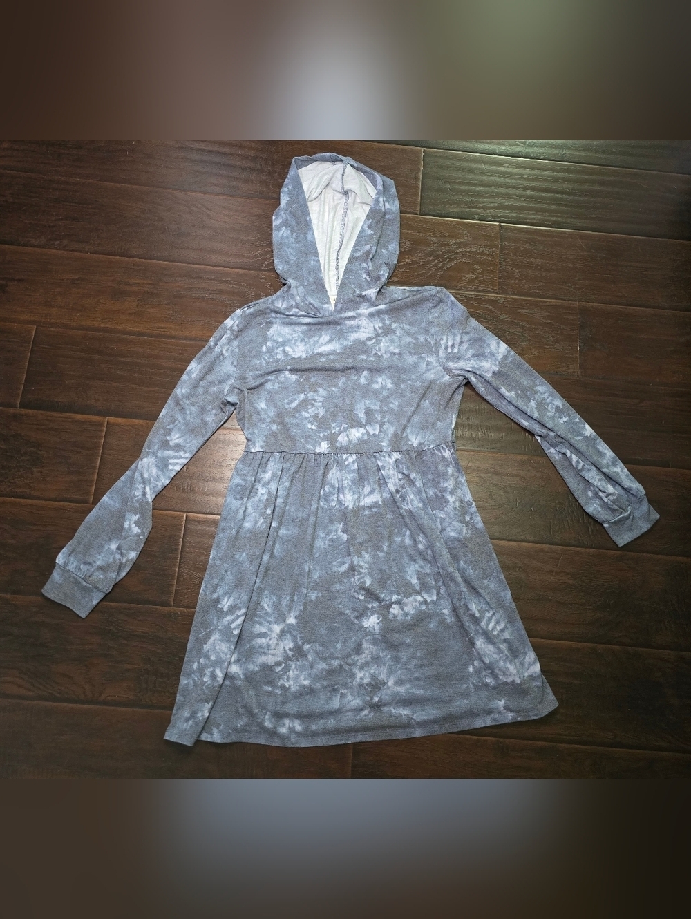 Bebop Blue Tie Dye Hooded Babydoll Dress Long Sleeve Large